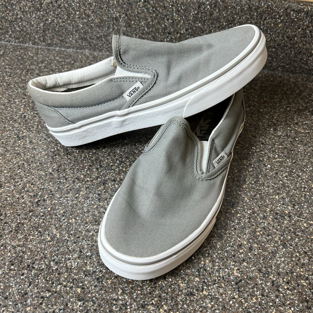 Vans Classic Slip On Skate Shoes Gray Canvas Womens Sz 7.5 Sneaker Low Mens Sz 6